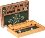 Schylling Shut the Box - Family Game of Strategy and Chance - Includes Collectible Wooden Game Box. Felt Bottom. Rounded Dice. and Detailed Instructions - Ages 6 and Up