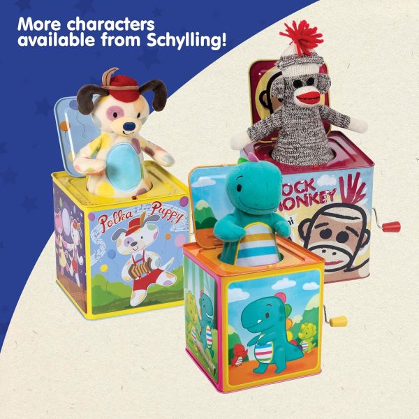 Schylling Silly Circus Jack in the Box - Classic Children's Musical Toy - Colorful Embossed Tin Box and Friendly Plush - Age 18 months and Up